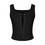 Women's Corset Tops 2024 Vintage Tie Front Bustier Lace Up Boned Bodyshaper Renaissance Corset Court Going Out Crop Tops